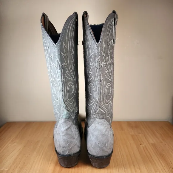ACME Men’s Cowboy Boots 7.5 D Gray Embroidered Leather Western USA