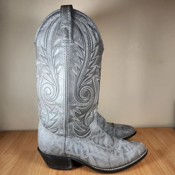 ACME Men’s Cowboy Boots 7.5 D Gray Embroidered Leather Western USA