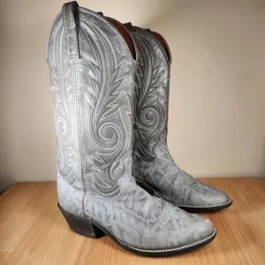 ACME Men’s Cowboy Boots 7.5 D Gray Embroidered Leather Western USA