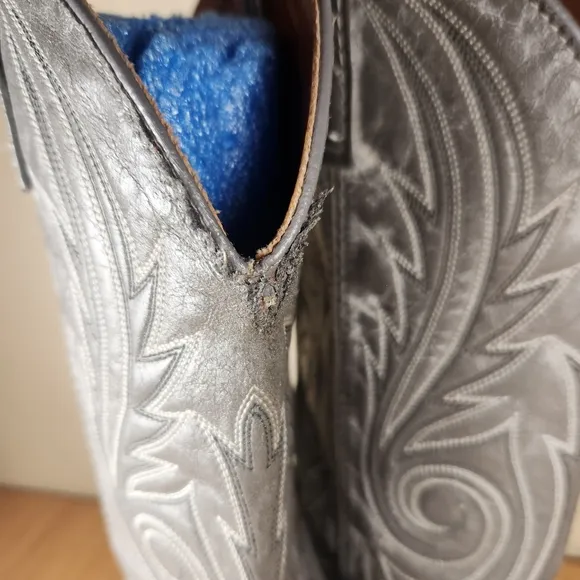ACME Men’s Cowboy Boots 7.5 D Gray Embroidered Leather Western USA