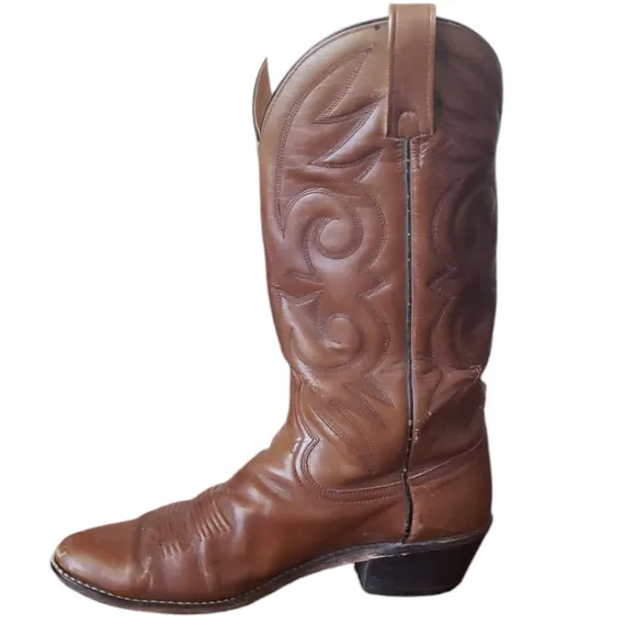 Acme Western Cowboy Boots Mens 9.5 D Brown Leather Pull On Oil Resistant 16111