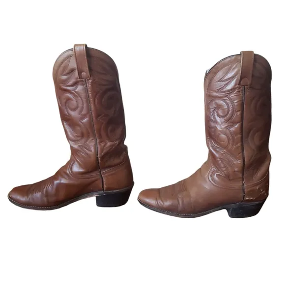 Acme Western Cowboy Boots Mens 9.5 D Brown Leather Pull On Oil Resistant 16111