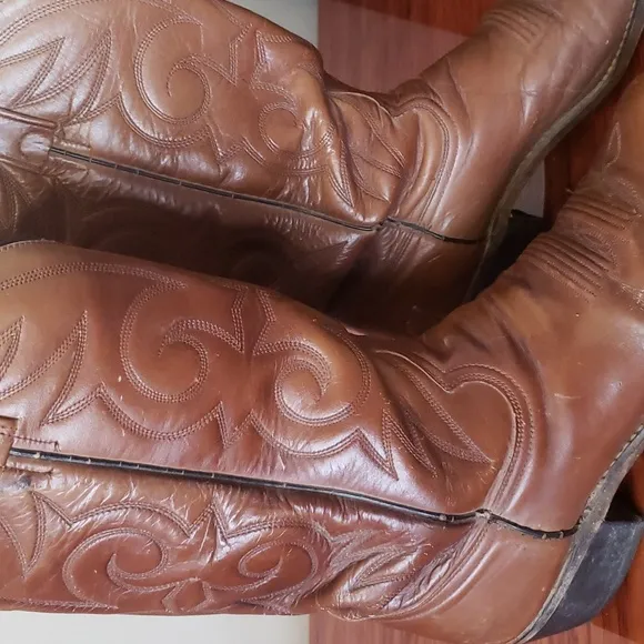 Acme Western Cowboy Boots Mens 9.5 D Brown Leather Pull On Oil Resistant 16111