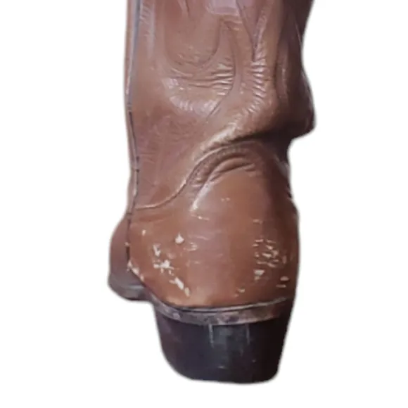 Acme Western Cowboy Boots Mens 9.5 D Brown Leather Pull On Oil Resistant 16111