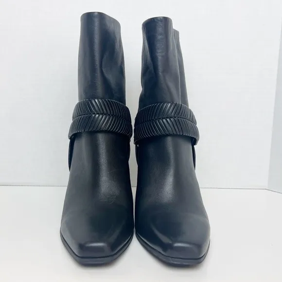 •AD &amp; DAUGHTERS• Black Leather Declann Braided Chunky Heel Boot Size 9.5
