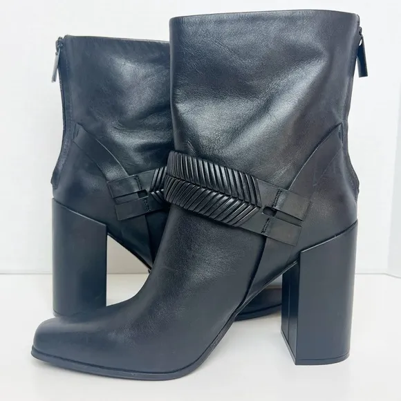 •AD &amp; DAUGHTERS• Black Leather Declann Braided Chunky Heel Boot Size 9.5