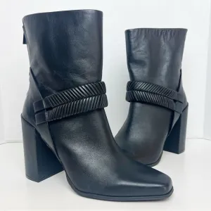 •AD &amp; DAUGHTERS• Black Leather Declann Braided Chunky Heel Boot Size 9.5