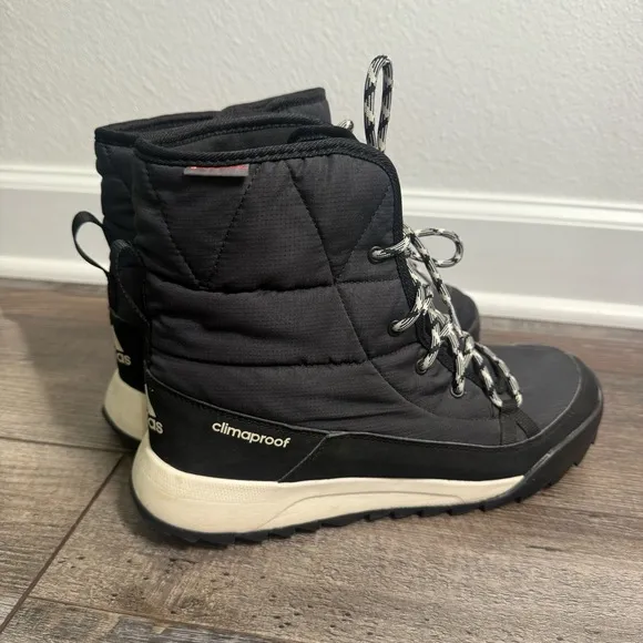 Adidas Boots Womens US 8 Black Climawarm High Top Lace Up Traction Sole Winter