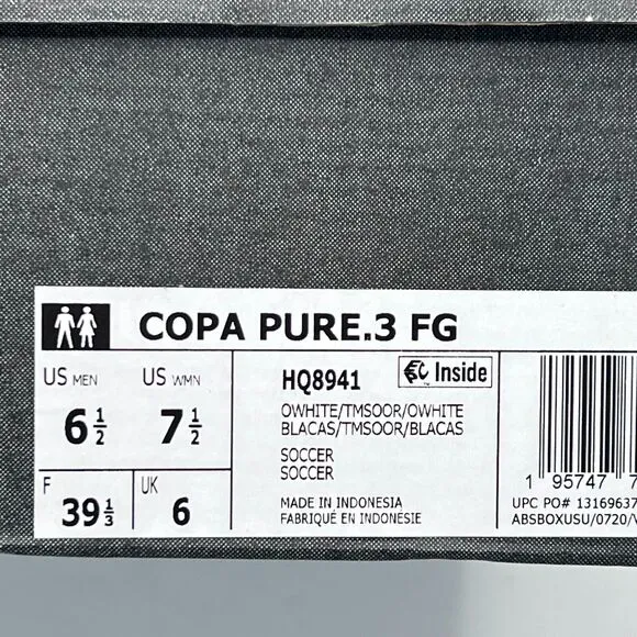 Adidas Copa Pure.3 Firm Ground Cleats Off White Orange HQ8941 Unisex M6.5 W7.5