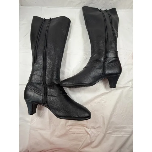 Aerosoles Incredible riding Boots black Leather Double Zip Sz 9.5M Heelrest