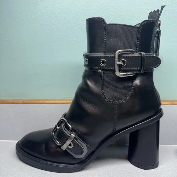 AGL Attilio Giusti Leombruni Womens Boots Black Leather Buckle 38.5 US 7.5 Moto