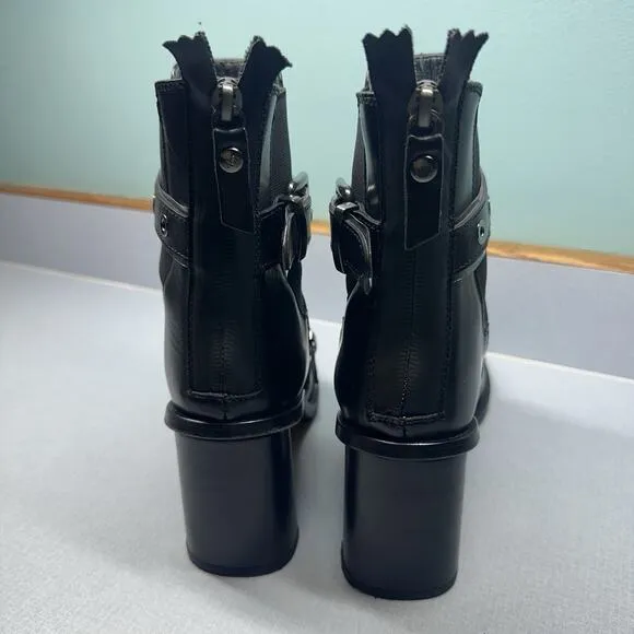 AGL Attilio Giusti Leombruni Womens Boots Black Leather Buckle 38.5 US 7.5 Moto
