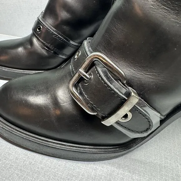 AGL Attilio Giusti Leombruni Womens Boots Black Leather Buckle 38.5 US 7.5 Moto