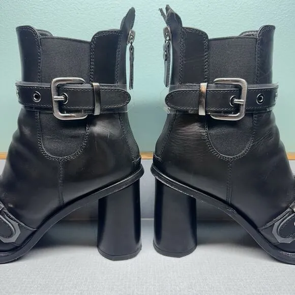 AGL Attilio Giusti Leombruni Womens Boots Black Leather Buckle 38.5 US 7.5 Moto