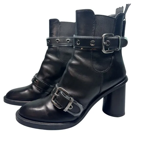 AGL Attilio Giusti Leombruni Womens Boots Black Leather Buckle 38.5 US 7.5 Moto