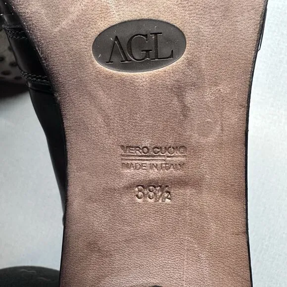 AGL Attilio Giusti Leombruni Womens Boots Black Leather Buckle 38.5 US 7.5 Moto