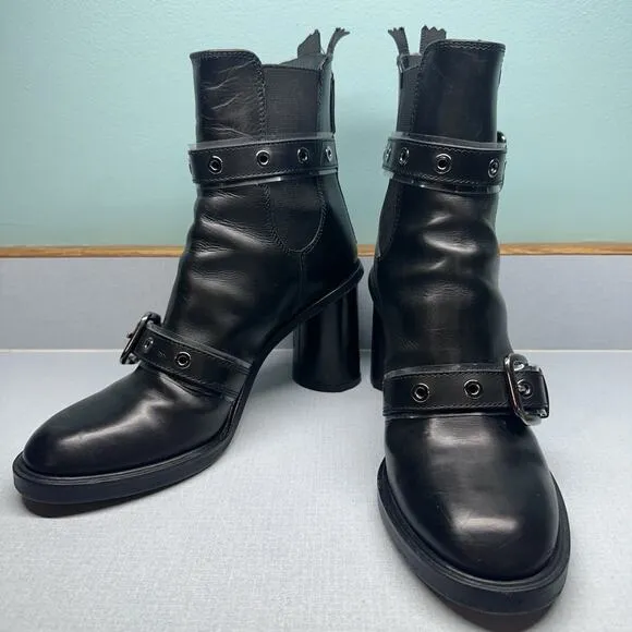 AGL Attilio Giusti Leombruni Womens Boots Black Leather Buckle 38.5 US 7.5 Moto