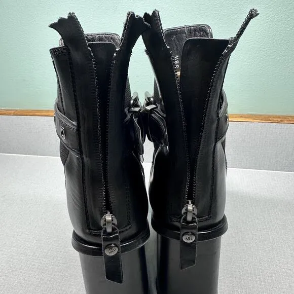 AGL Attilio Giusti Leombruni Womens Boots Black Leather Buckle 38.5 US 7.5 Moto