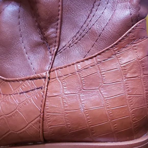 Ahongm Fashion Brown Faux Leather Snake Boots Flower Stamp Men's Size 8.5