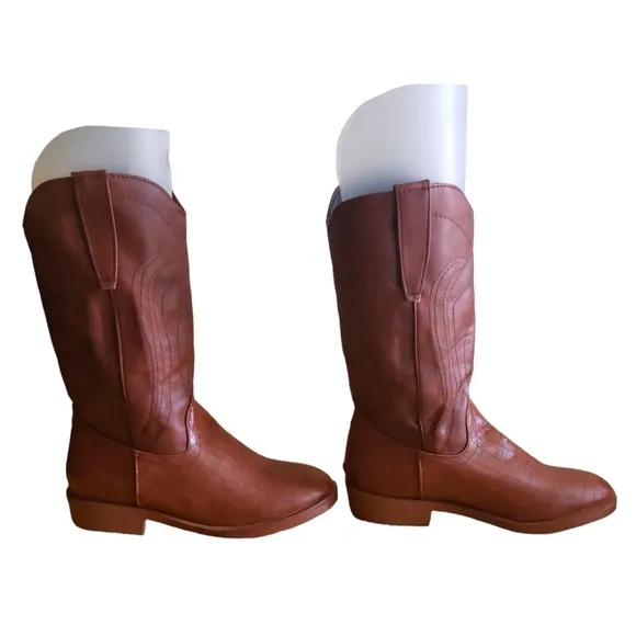 Ahongm Fashion Brown Faux Leather Snake Boots Flower Stamp Men's Size 8.5