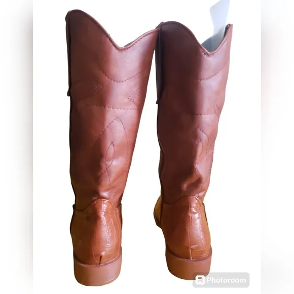Ahongm Fashion Brown Faux Leather Snake Boots Flower Stamp Men's Size 8.5