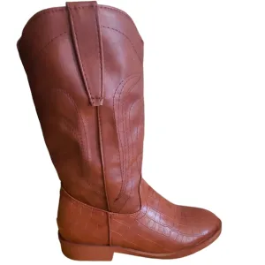 Ahongm Fashion Brown Faux Leather Snake Boots Flower Stamp Men's Size 8.5