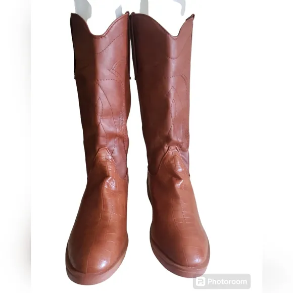 Ahongm Fashion Brown Faux Leather Snake Boots Flower Stamp Men's Size 8.5