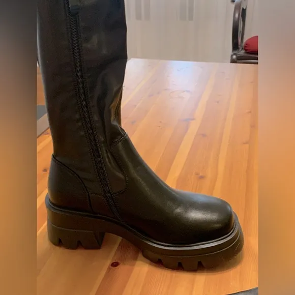 AKIRA Black Over the Knee Boots with Chunky Platform, NWOT