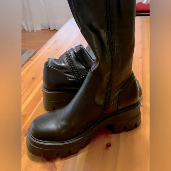 AKIRA Black Over the Knee Boots with Chunky Platform, NWOT