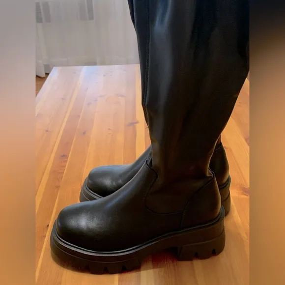 AKIRA Black Over the Knee Boots with Chunky Platform, NWOT