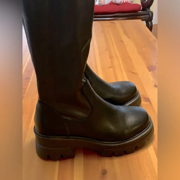 AKIRA Black Over the Knee Boots with Chunky Platform, NWOT