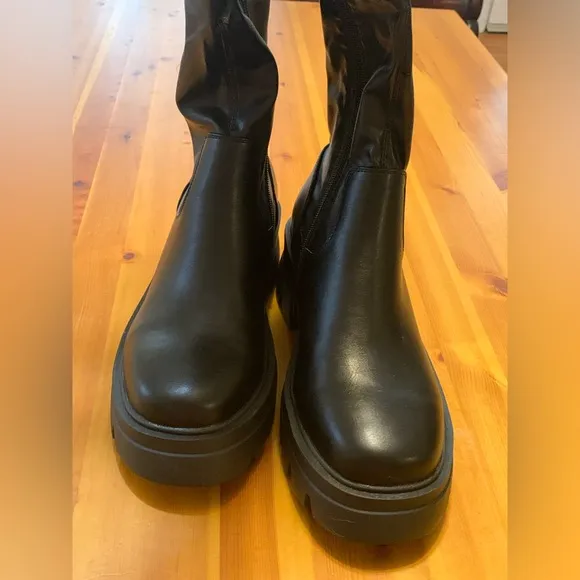 AKIRA Black Over the Knee Boots with Chunky Platform, NWOT
