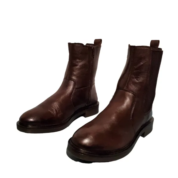 Alberto Torresi Brown Leather Zip Moto Ankle Riding Boots Women's Size 9.5