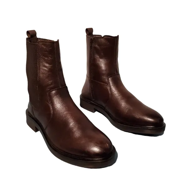 Alberto Torresi Brown Leather Zip Moto Ankle Riding Boots Women's Size 9.5