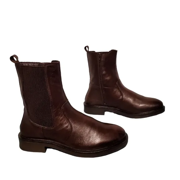 Alberto Torresi Brown Leather Zip Moto Ankle Riding Boots Women's Size 9.5