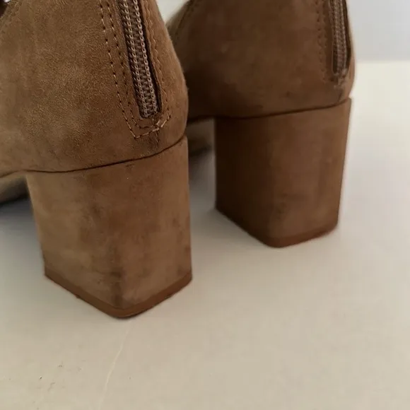Aldo Ankle Boots Womens Size 10 Tan Suede Bootie Cutout Pointed Toe Block Heel