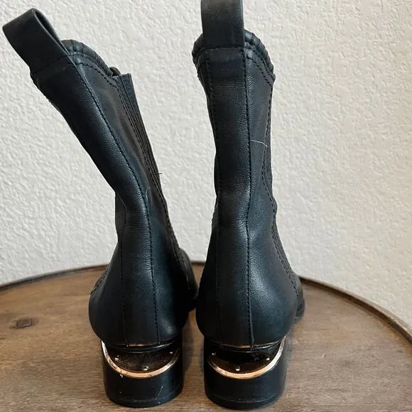 Alexander Wang Anouck Leather Rose Gold Black Chelsea Boots Womens 37 US 7