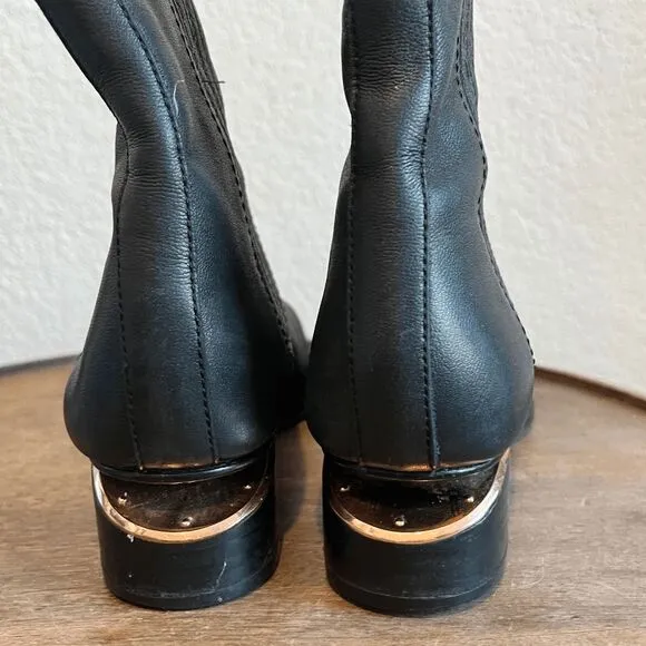 Alexander Wang Anouck Leather Rose Gold Black Chelsea Boots Womens 37 US 7