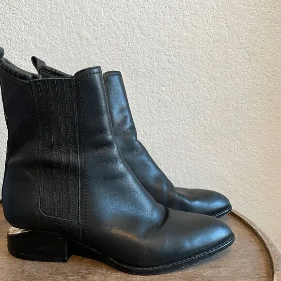 Alexander Wang Anouck Leather Rose Gold Black Chelsea Boots Womens 37 US 7