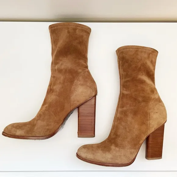 Alexander Wang Gia Suede Heeled boots sock bootie Ankle Size 37.5 leather brown