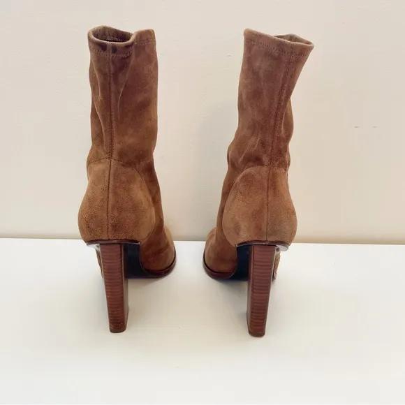Alexander Wang Gia Suede Heeled boots sock bootie Ankle Size 37.5 leather brown