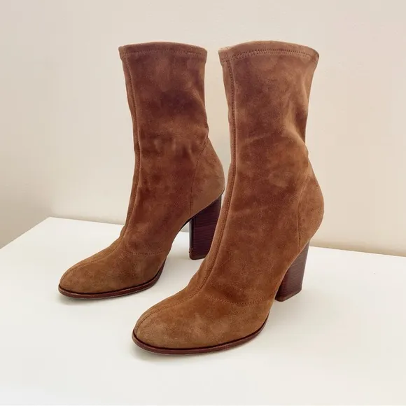 Alexander Wang Gia Suede Heeled boots sock bootie Ankle Size 37.5 leather brown