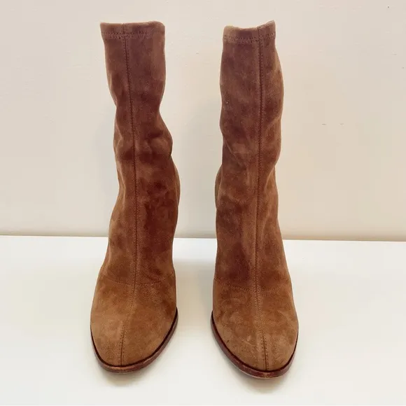 Alexander Wang Gia Suede Heeled boots sock bootie Ankle Size 37.5 leather brown