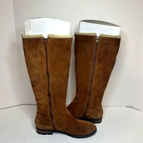 Alfani Vermont Genuine Suede Leather Shearling Triple Buckle Riding Boots Women