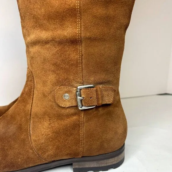 Alfani Vermont Genuine Suede Leather Shearling Triple Buckle Riding Boots Women