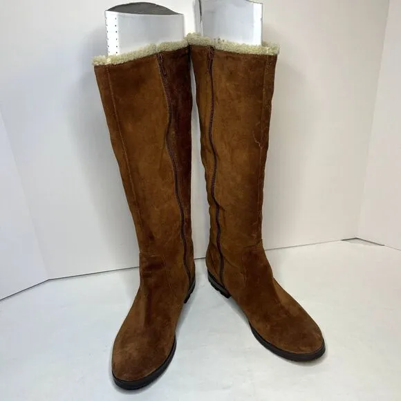 Alfani Vermont Genuine Suede Leather Shearling Triple Buckle Riding Boots Women