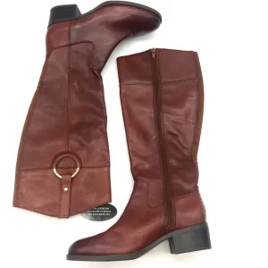 Alfani Womens Bexleyy Riding Boots Brown Leather Block Heels Zipper Up 6.5 M
