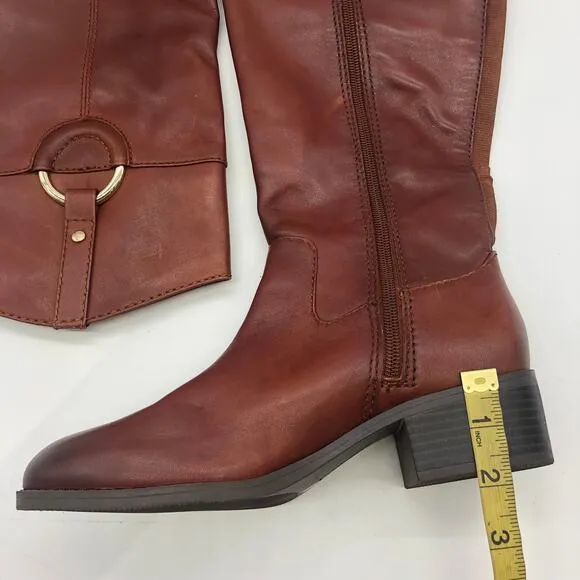 Alfani Womens Bexleyy Riding Boots Brown Leather Block Heels Zipper Up 6.5 M