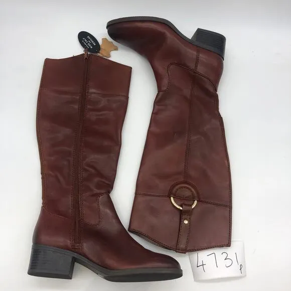 Alfani Womens Bexleyy Riding Boots Brown Leather Block Heels Zipper Up 6.5 M