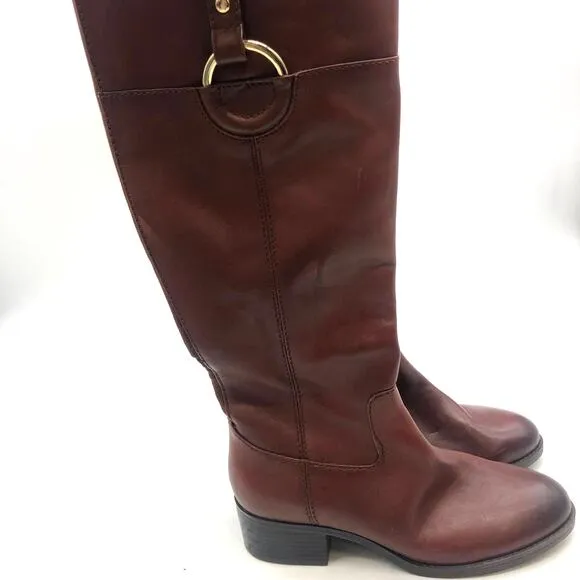 Alfani Womens Bexleyy Riding Boots Brown Leather Block Heels Zipper Up 6.5 M